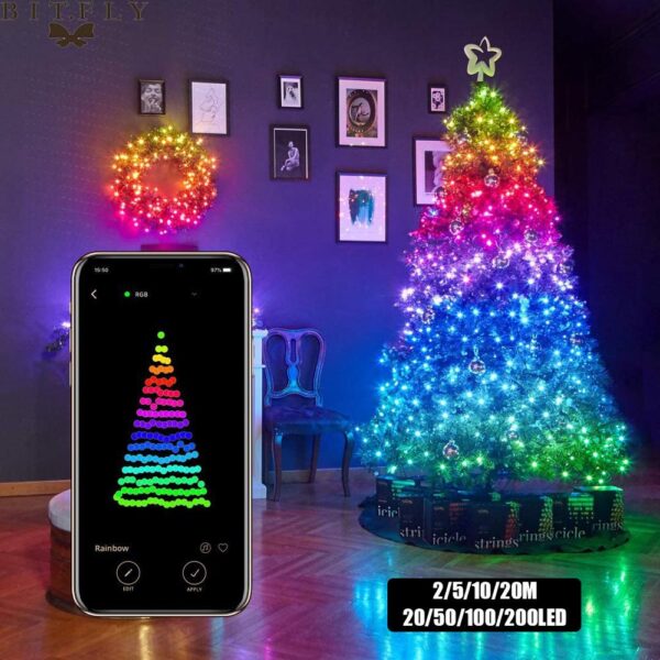 Christmas Tree Decor Bluetooth Led String Lights Merry Xmas For Home